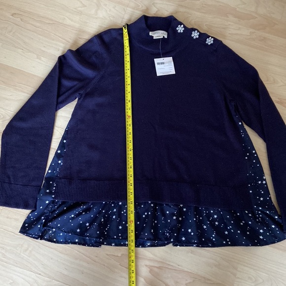 Kate spade ♠️ Night sky mixed media long sleeve sweater in icy Navy - Picture 8 of 14